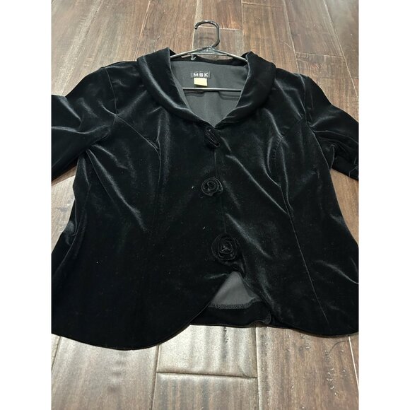 MSK Black Velvet Button-Up Jacket With Shawl Collar Women’s Size L - Picture 6 of 9